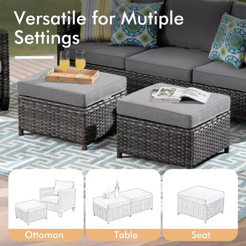 Ensemble de patio HOMLUX 6 pièces avec brasero en acier de 42 po, canapé 3 places, chaises simples et poufs