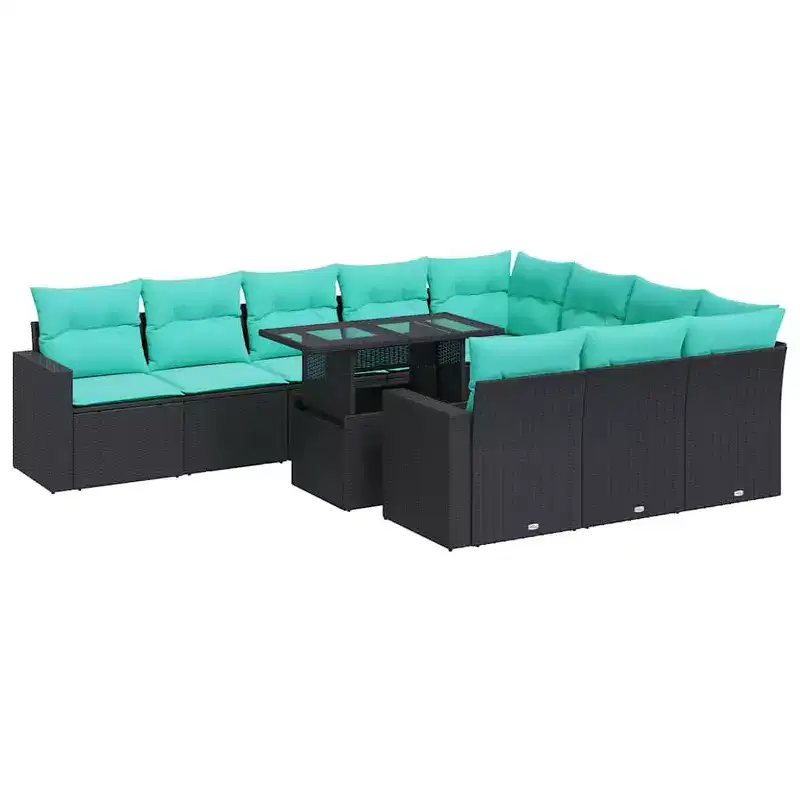 vidaXL Salon de jardin 11 pcs avec coussins Noir Résine tressée Acacia