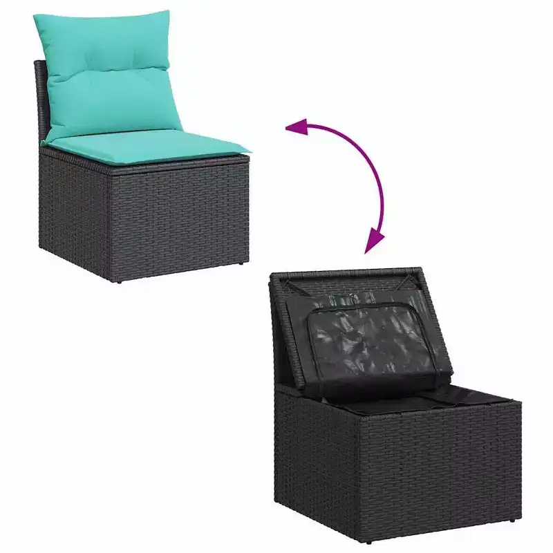 vidaXL Salon de jardin 11 pcs avec coussins Noir Résine tressée Acacia