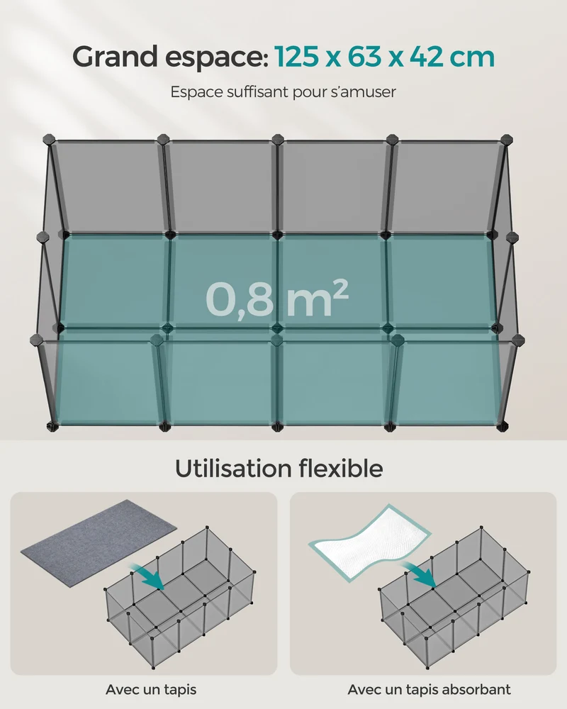 Parc modulable pour petits animaux intérieur 125 x 63 x 42 cm en plastique gris 12_0010237