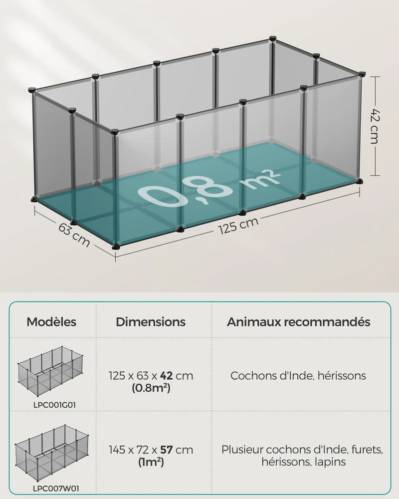 Parc modulable pour petits animaux intérieur 125 x 63 x 42 cm en plastique gris 12_0010237