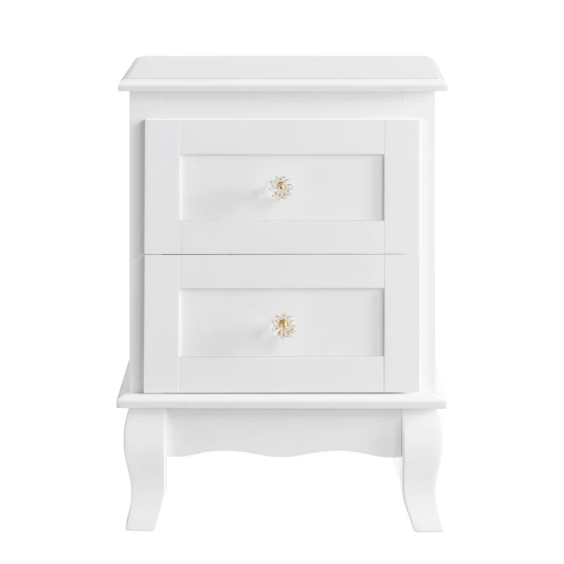 Lot de 2 tables de chevet baroques élégantes avec 2 tiroirs 38,5 x 30,5 x 52,5 cm en MDF blanc 12_0008873