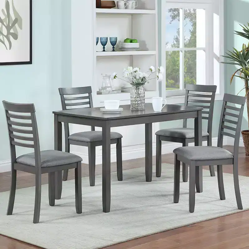 Ensemble de salle à manger moderne 5 pièces : table rectangulaire en bois avec 4 chaises rembourrées pour cuisine et salle à manger