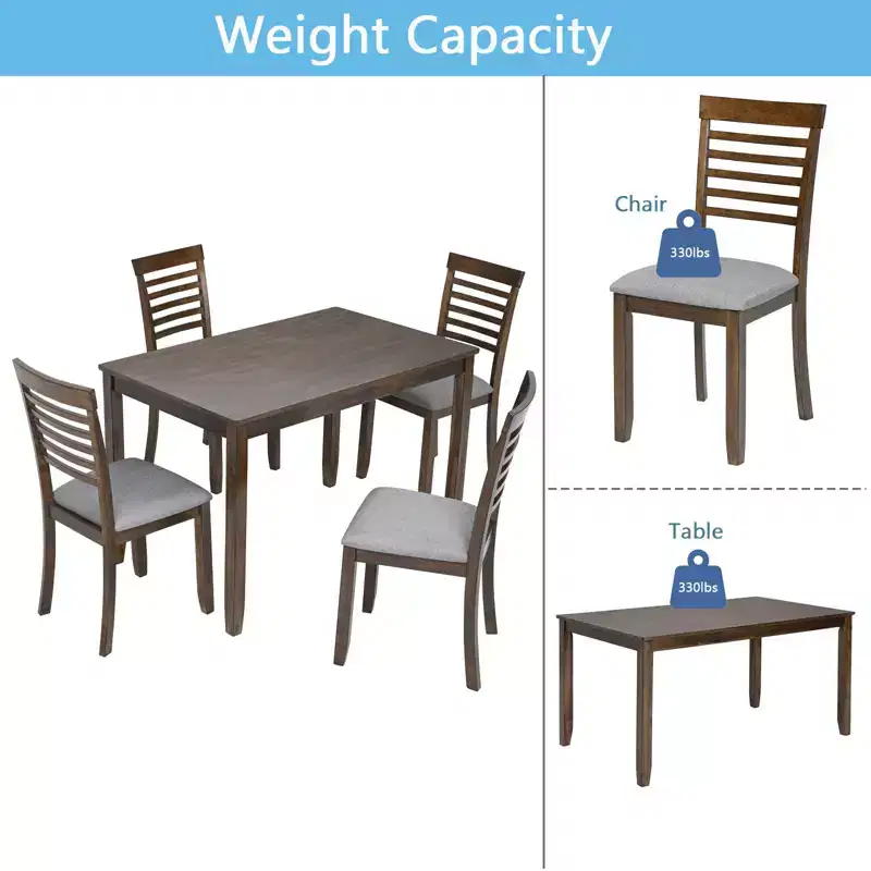 Ensemble de salle à manger moderne 5 pièces : table rectangulaire en bois avec 4 chaises rembourrées pour cuisine et salle à manger