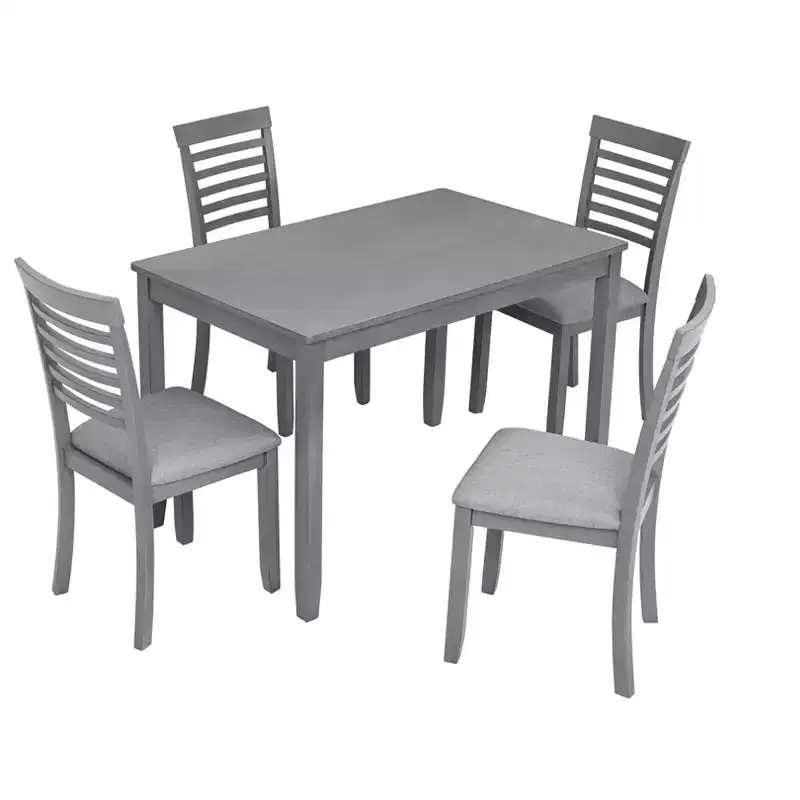 Ensemble de salle à manger moderne 5 pièces : table rectangulaire en bois avec 4 chaises rembourrées pour cuisine et salle à manger