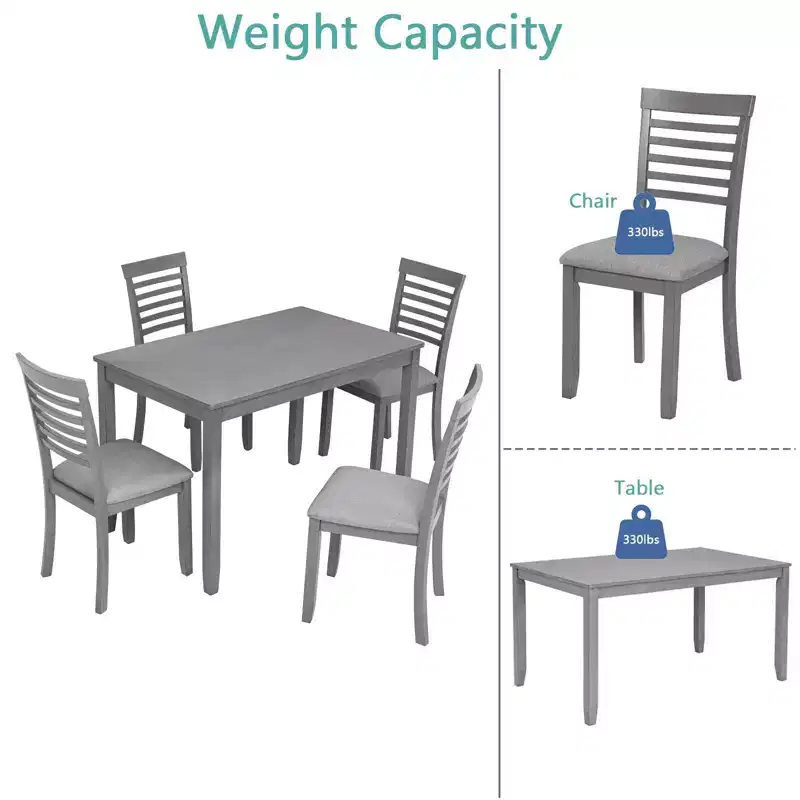 Ensemble de salle à manger moderne 5 pièces : table rectangulaire en bois avec 4 chaises rembourrées pour cuisine et salle à manger