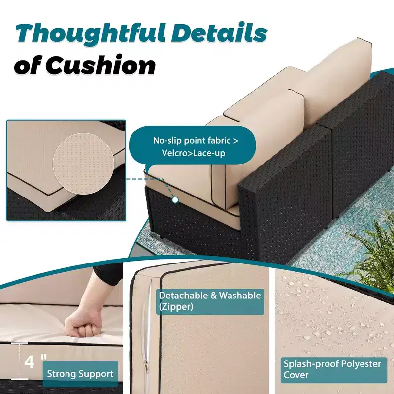 Celebalcony - Ensemble de conversation d'extérieur 8 pièces avec canapé modulable, cadre noir et table brasero