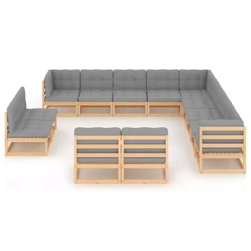 vidaXL Salon de jardin en pin avec coussins gris