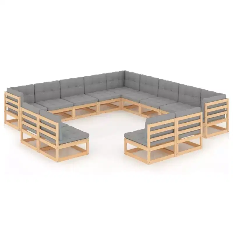 vidaXL Salon de jardin en pin avec coussins gris