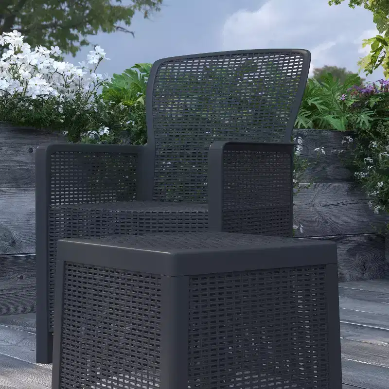 Merrick Lane Salon de jardin 3 pièces en rotin synthétique et résine, fauteuils de relaxation et table d'appoint, gris foncé