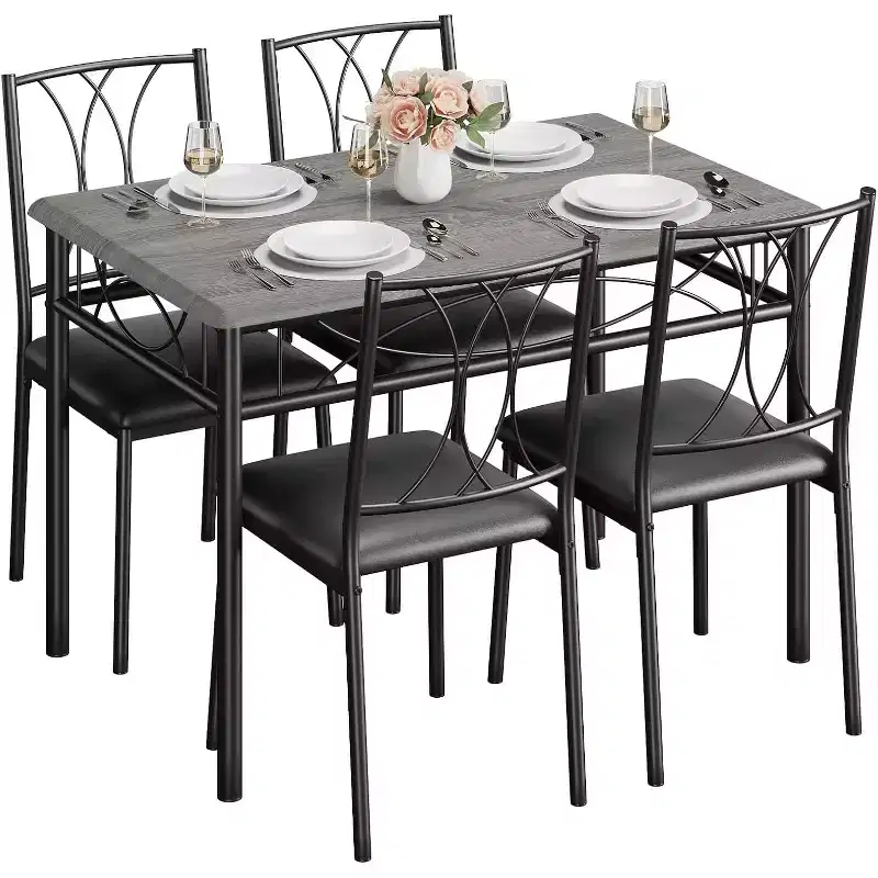Ensemble Table et Chaises de Salle à Manger pour 4 Personnes, Table à Manger Rectangulaire avec 4 Chaises Rembourrées pour Petits Espaces, Appartement, Petit Déjeuner