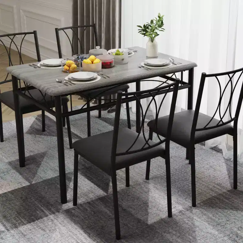 Ensemble Table et Chaises de Salle à Manger pour 4 Personnes, Table à Manger Rectangulaire avec 4 Chaises Rembourrées pour Petits Espaces, Appartement, Petit Déjeuner