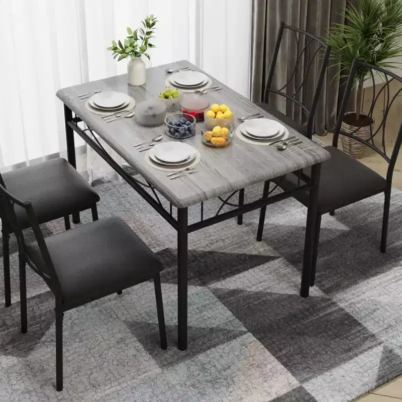 Ensemble Table et Chaises de Salle à Manger pour 4 Personnes, Table à Manger Rectangulaire avec 4 Chaises Rembourrées pour Petits Espaces, Appartement, Petit Déjeuner