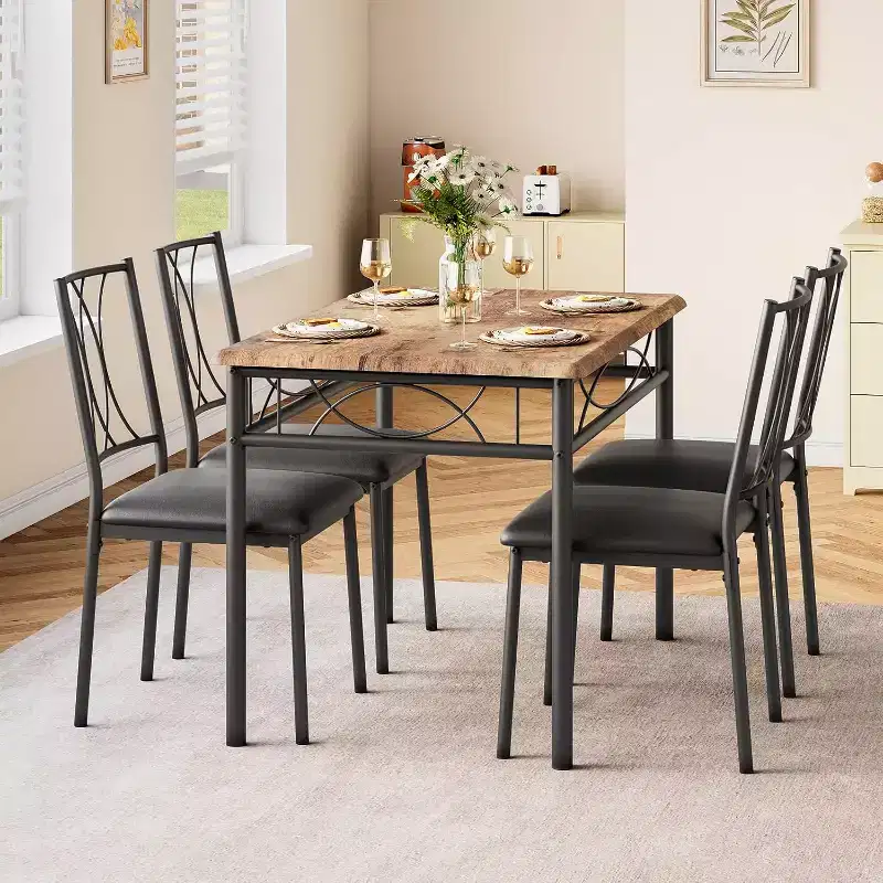 Ensemble Table et Chaises de Salle à Manger pour 4 Personnes, Table à Manger Rectangulaire avec 4 Chaises Rembourrées pour Petits Espaces, Appartement, Petit Déjeuner