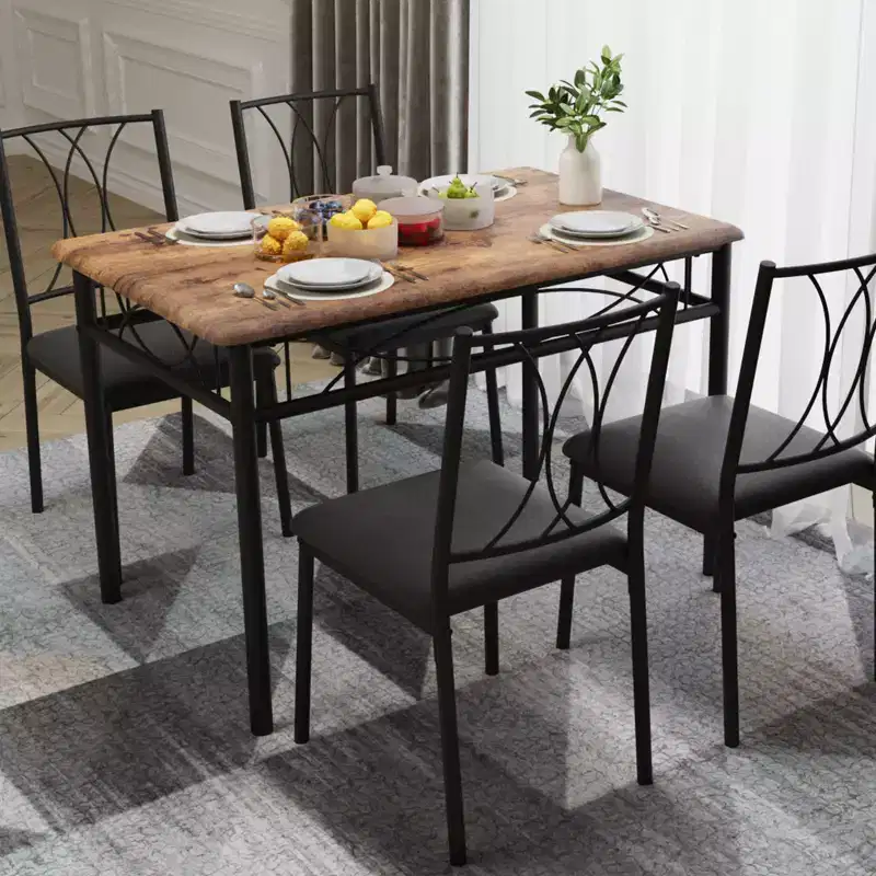 Ensemble Table et Chaises de Salle à Manger pour 4 Personnes, Table à Manger Rectangulaire avec 4 Chaises Rembourrées pour Petits Espaces, Appartement, Petit Déjeuner