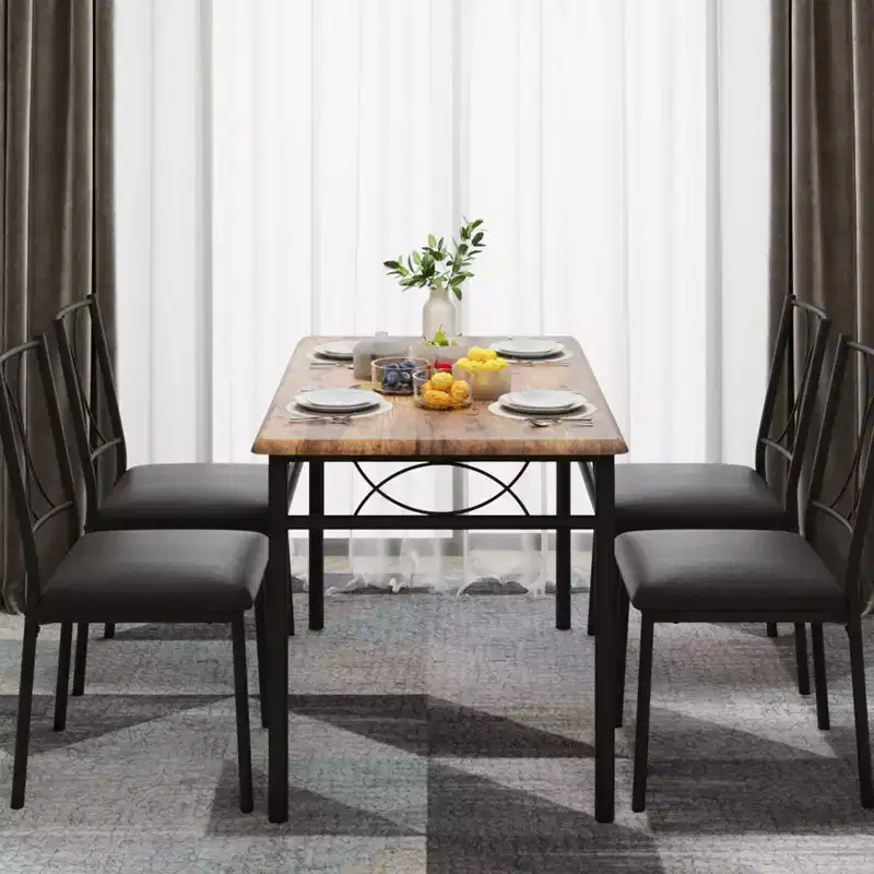 Ensemble Table et Chaises de Salle à Manger pour 4 Personnes, Table à Manger Rectangulaire avec 4 Chaises Rembourrées pour Petits Espaces, Appartement, Petit Déjeuner