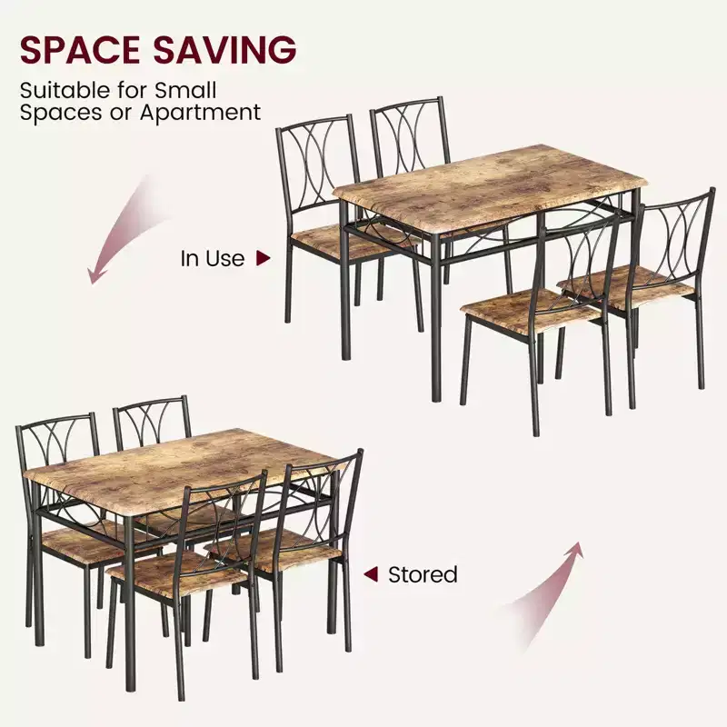 Ensemble Table et Chaises de Salle à Manger pour 4 Personnes, Table à Manger Rectangulaire avec 4 Chaises Rembourrées pour Petits Espaces, Appartement, Petit Déjeuner