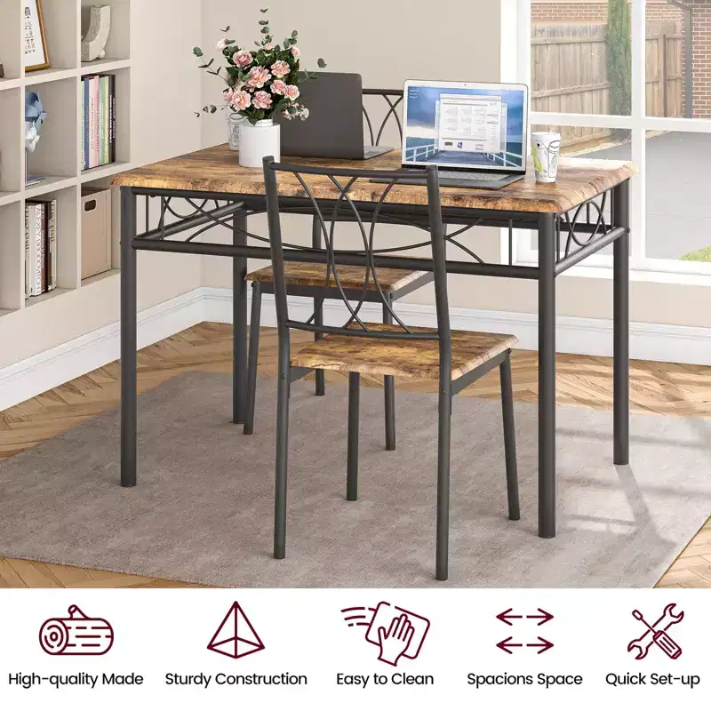 Ensemble Table et Chaises de Salle à Manger pour 4 Personnes, Table à Manger Rectangulaire avec 4 Chaises Rembourrées pour Petits Espaces, Appartement, Petit Déjeuner