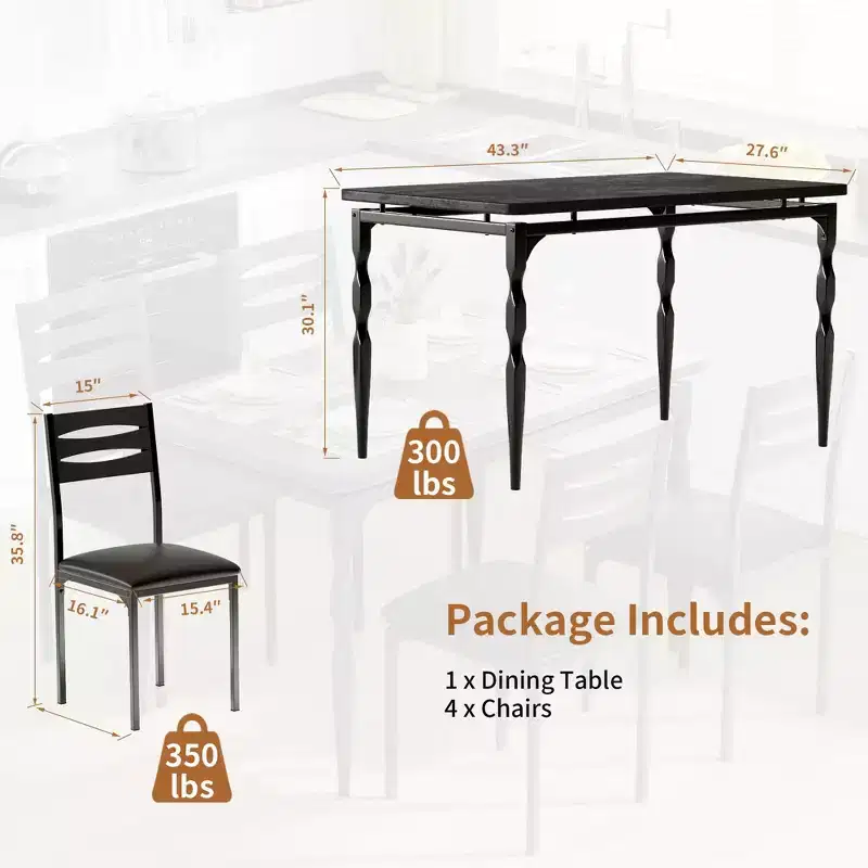 Ensemble table à manger pour 4, pieds de table en spirale, sièges ergonomiques confortables, ensemble table de bar, pour petits espaces, cuisine, appartement