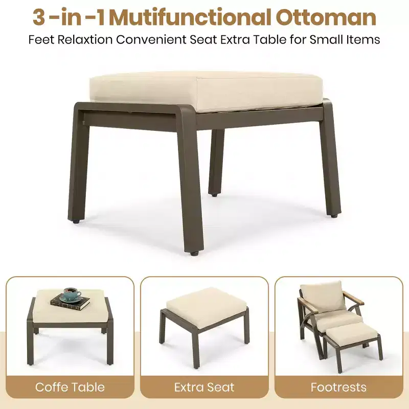 Ensemble de canapé d'angle 6 pièces Whisen pour patio, salon de jardin avec canapé 3 places, 2 fauteuils, 2 poufs, table basse
