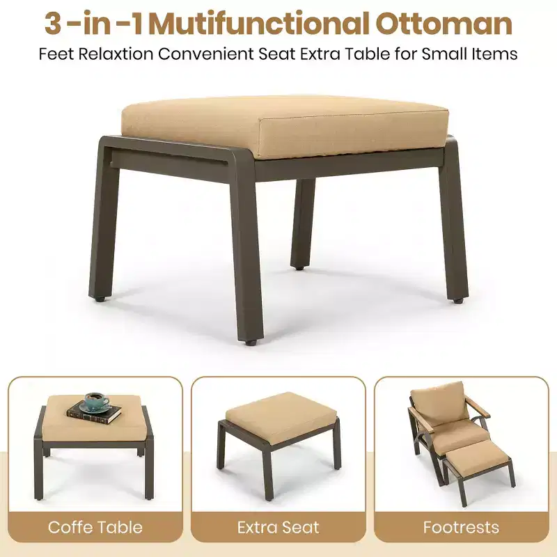 Ensemble de canapé d'angle 6 pièces Whisen pour patio, salon de jardin avec canapé 3 places, 2 fauteuils, 2 poufs, table basse