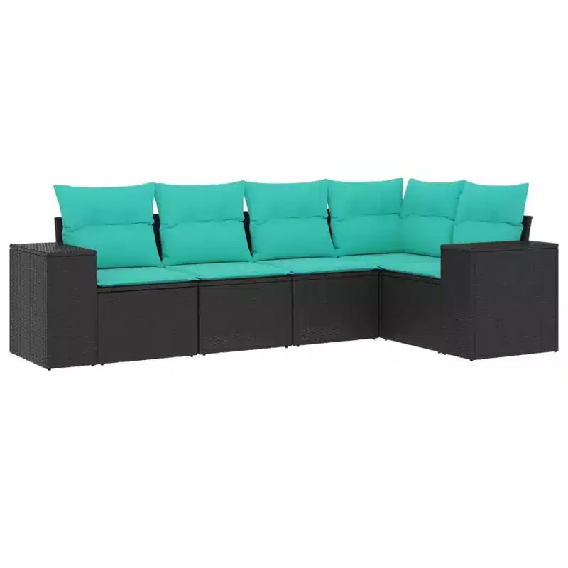 vidaXL Salon de jardin avec coussins - 5 pièces en résine tressée noire pour jardin, terrasse et arrière-cour