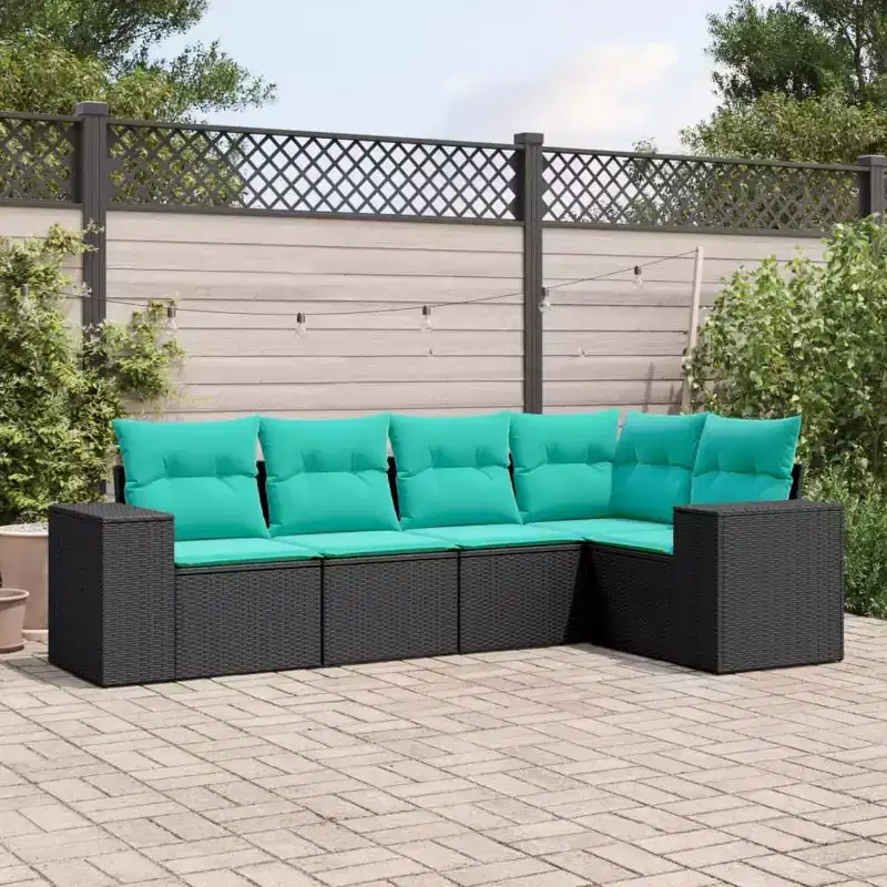 vidaXL Salon de jardin avec coussins - 5 pièces en résine tressée noire pour jardin, terrasse et arrière-cour