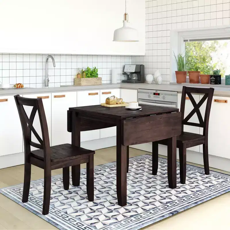 GDFStudio Torquil Ensemble repas 3 pièces en bois d'hévéa avec table pliante et 2 chaises à dossier en croix