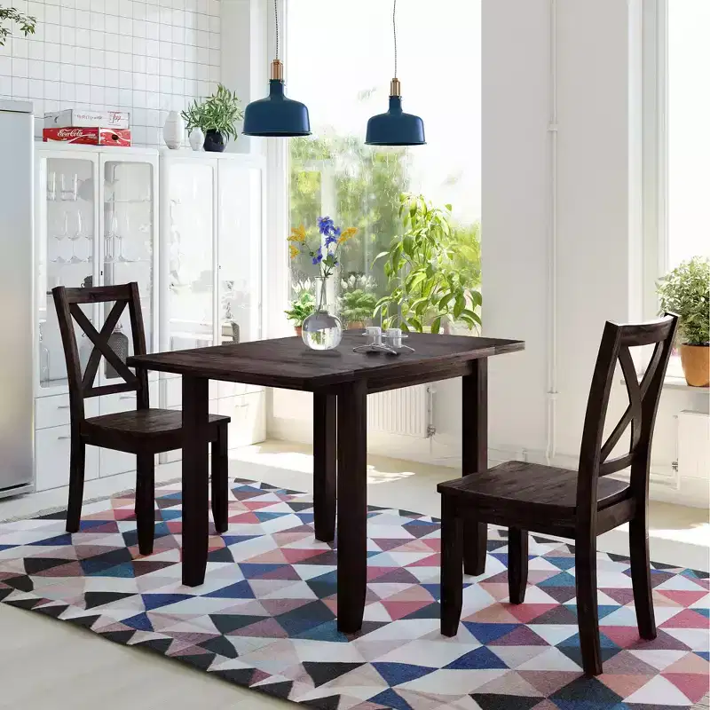 GDFStudio Torquil Ensemble repas 3 pièces en bois d'hévéa avec table pliante et 2 chaises à dossier en croix