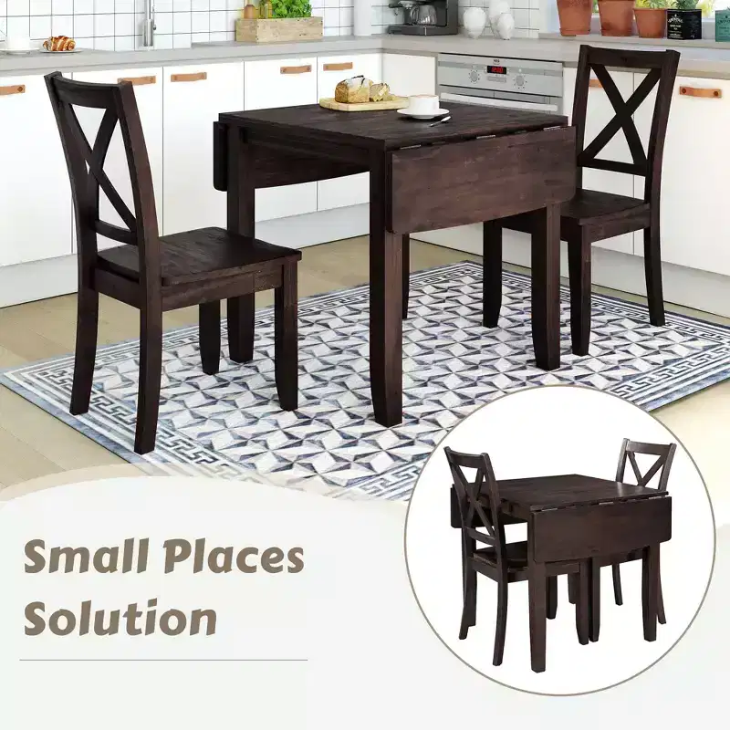 GDFStudio Torquil Ensemble repas 3 pièces en bois d'hévéa avec table pliante et 2 chaises à dossier en croix