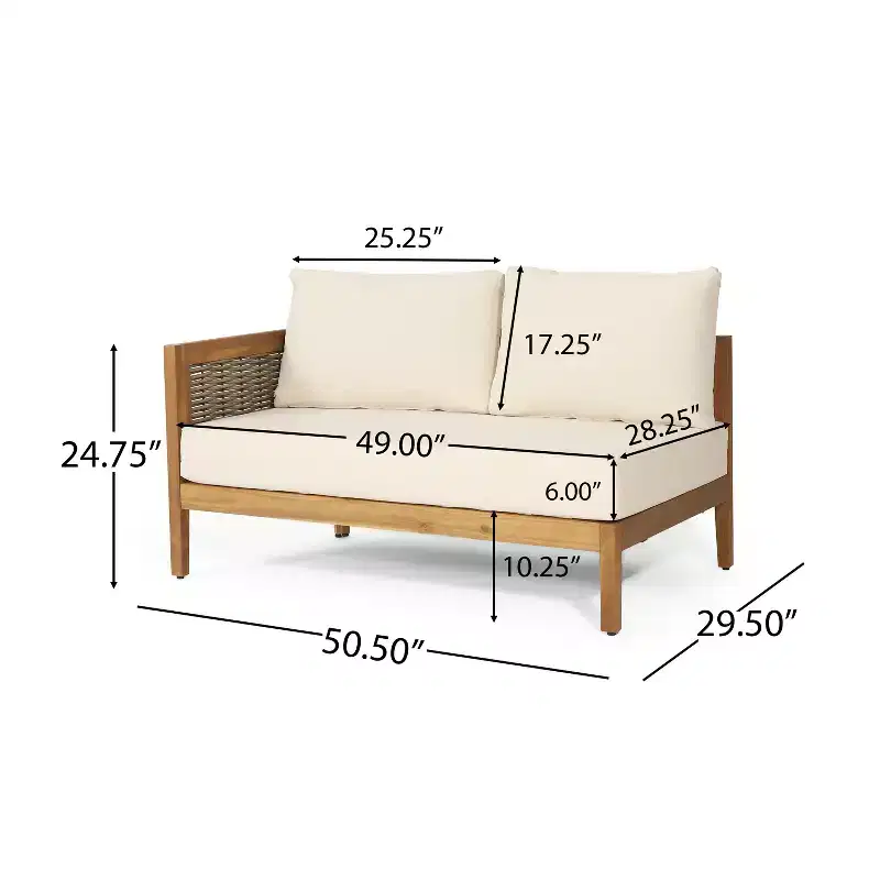 Ensemble de canapé d'angle 5 places d'extérieur GDFStudio Hiland en bois d'acacia et osier rond avec coussins, teck/beige