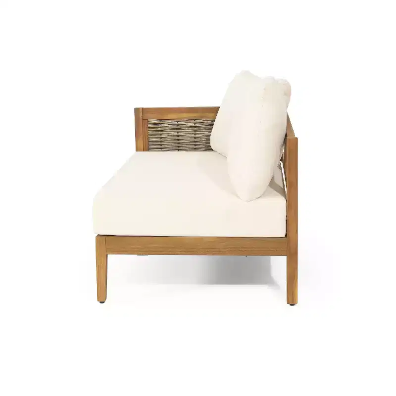 Ensemble de canapé d'angle 5 places d'extérieur GDFStudio Hiland en bois d'acacia et osier rond avec coussins, teck/beige