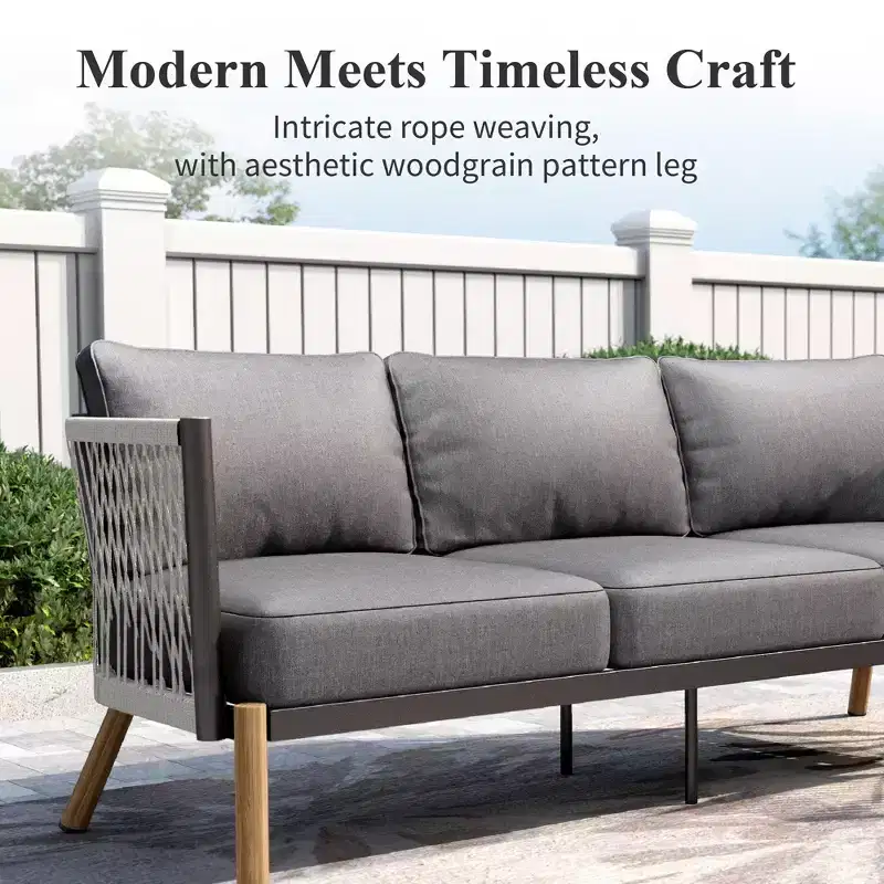 Captiva Designs Ensemble de conversation de canapé d'extérieur moderne en corde tressée 6 pièces avec pouf