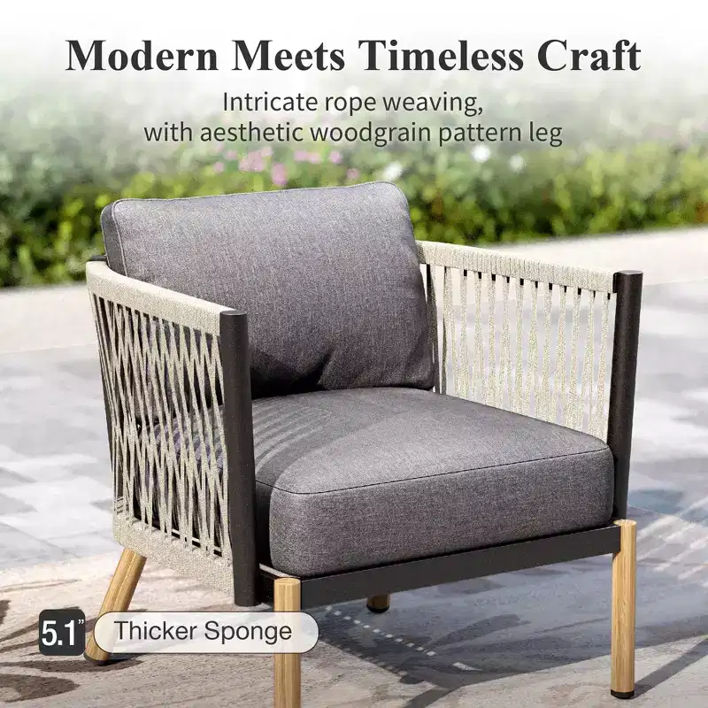 Captiva Designs Ensemble de conversation de canapé d'extérieur moderne en corde tressée 6 pièces avec pouf