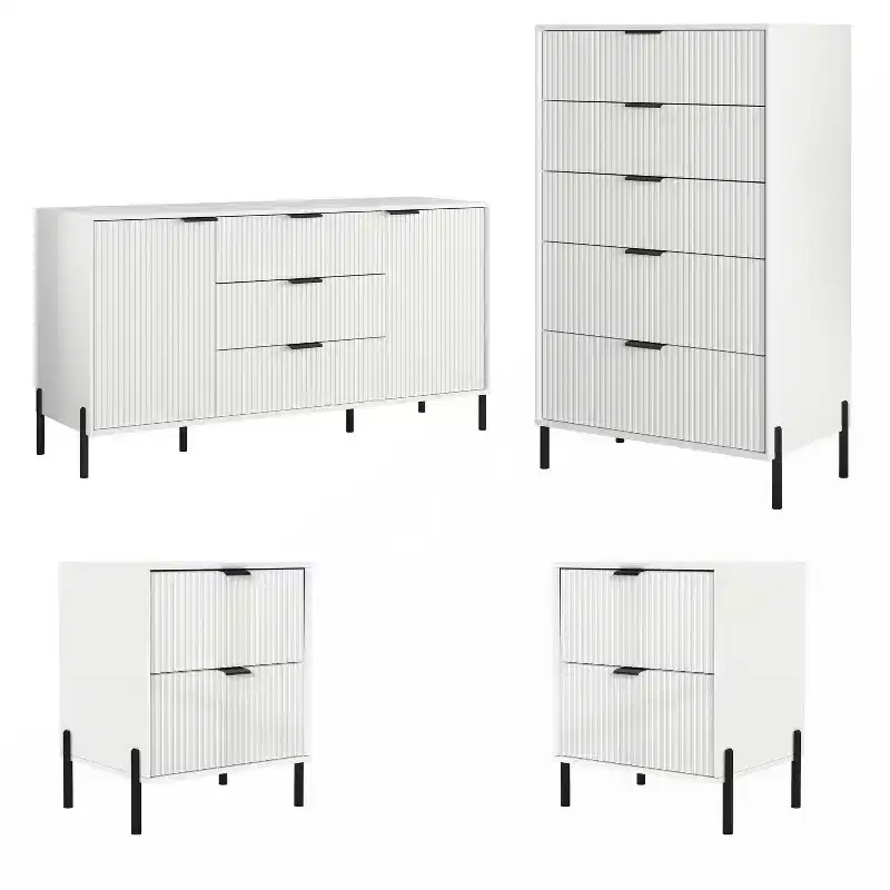 Festivo Ensemble Moderne de Chambre Élegante 4 pièces avec Commode, Coiffeuse et 2 Tables de Chevet Blanc cassé