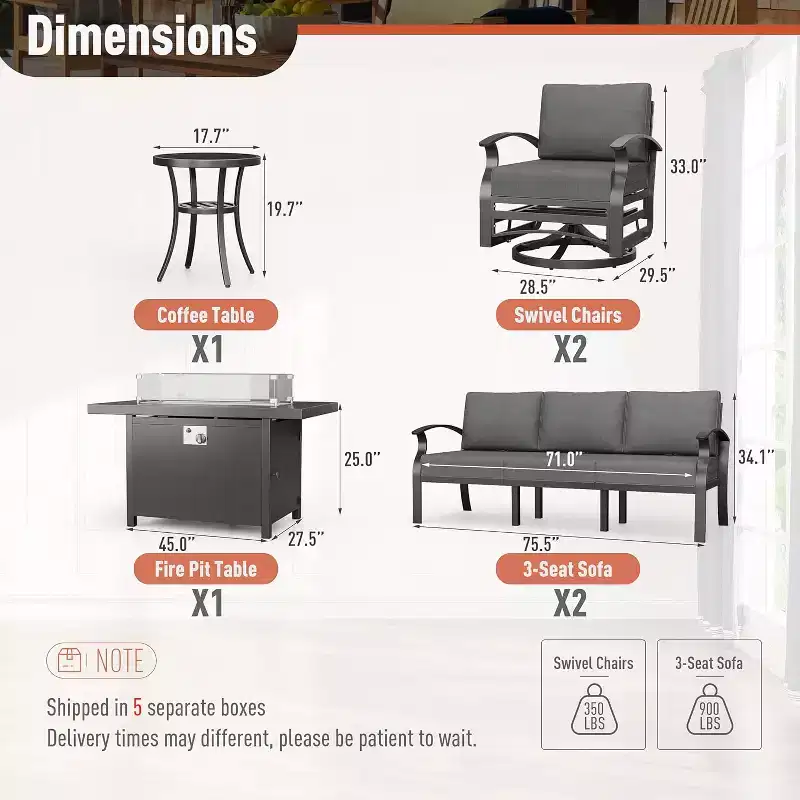 ALAULM Salon de Jardin 8 Places en Aluminium - Mobilier d'Extérieur Moderne en Métal avec Table de Foyer au Propane de 114 cm
