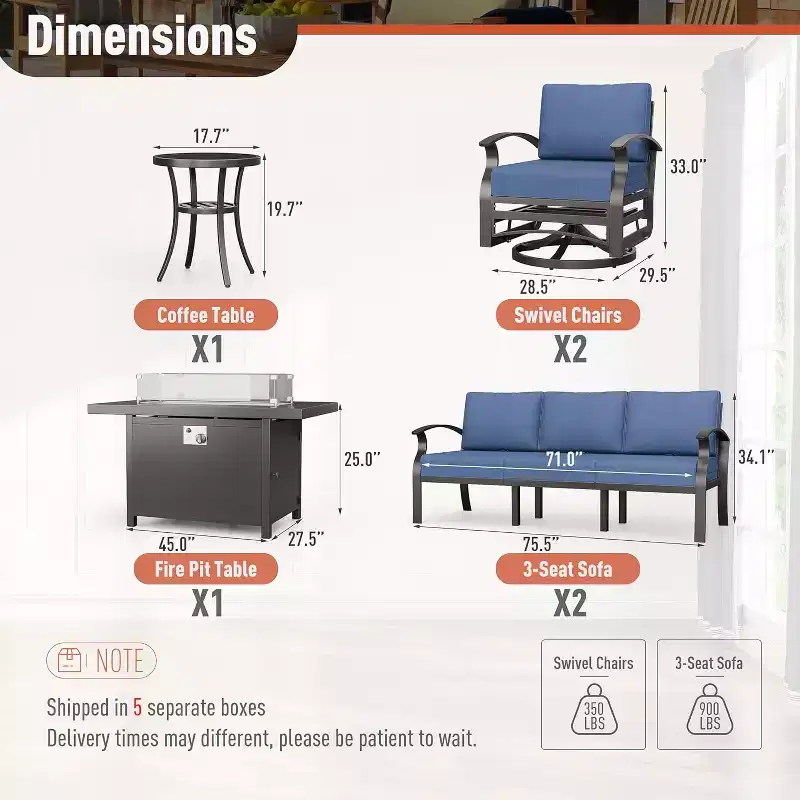 ALAULM Salon de Jardin 8 Places en Aluminium - Mobilier d'Extérieur Moderne en Métal avec Table de Foyer au Propane de 114 cm