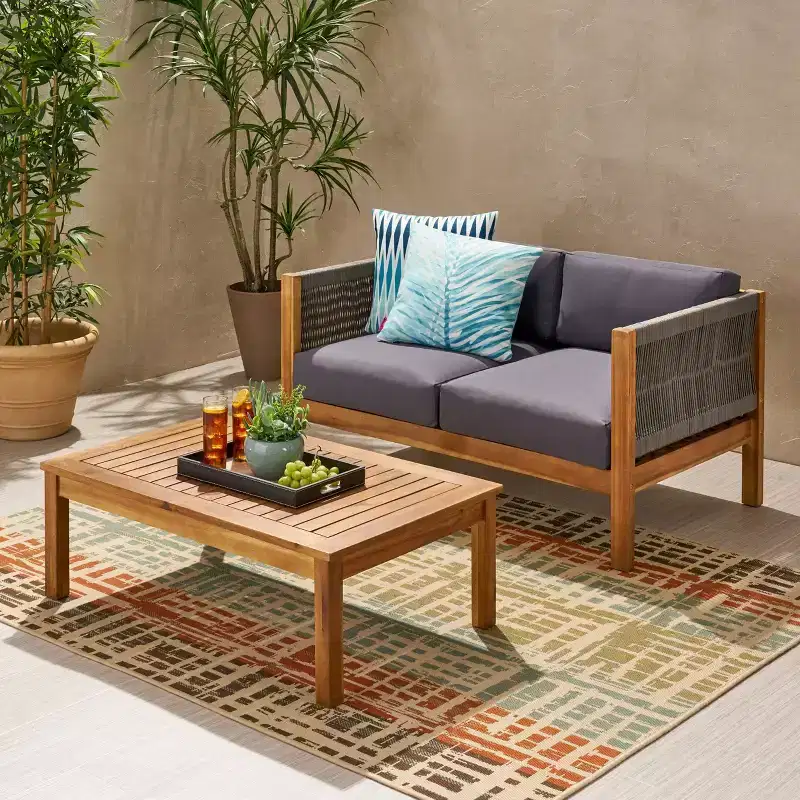 Laurel, ensemble de causeuses 2 pièces en bois d'acacia, teck/gris - Christopher Knight Home