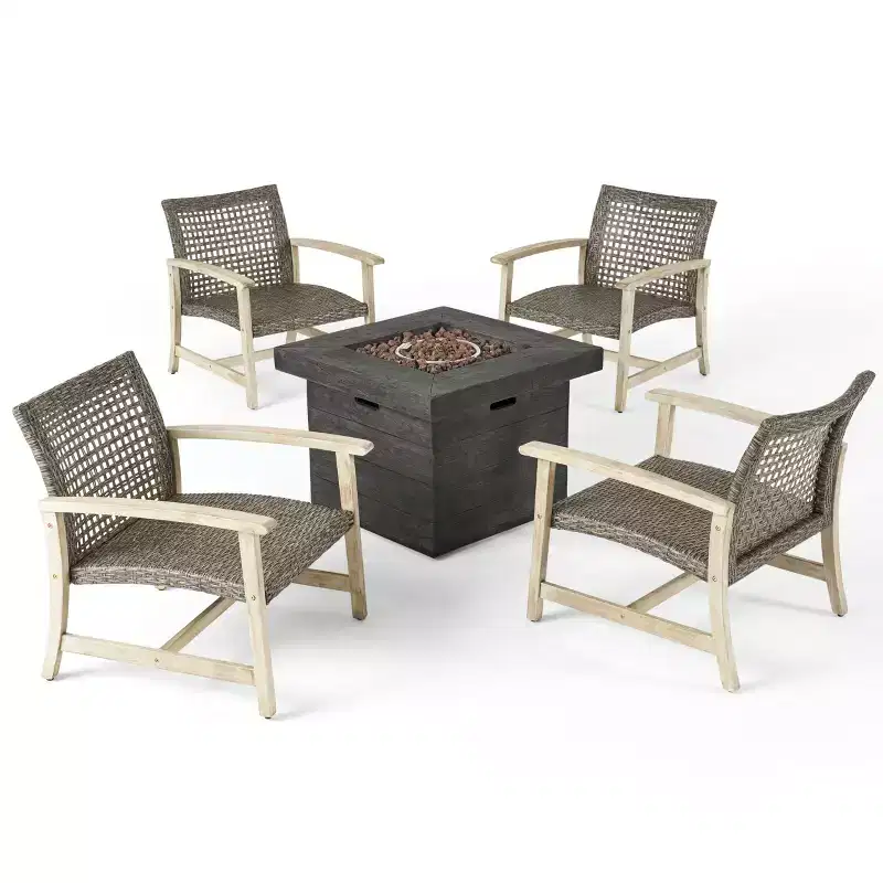 Ensemble de 5 pièces GDFStudio Jennings en bois d'acacia et osier pour salon de jardin et foyer