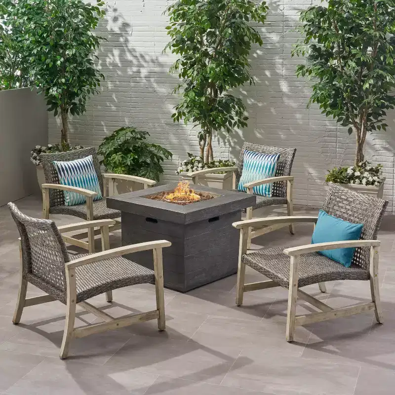 Ensemble de 5 pièces GDFStudio Jennings en bois d'acacia et osier pour salon de jardin et foyer