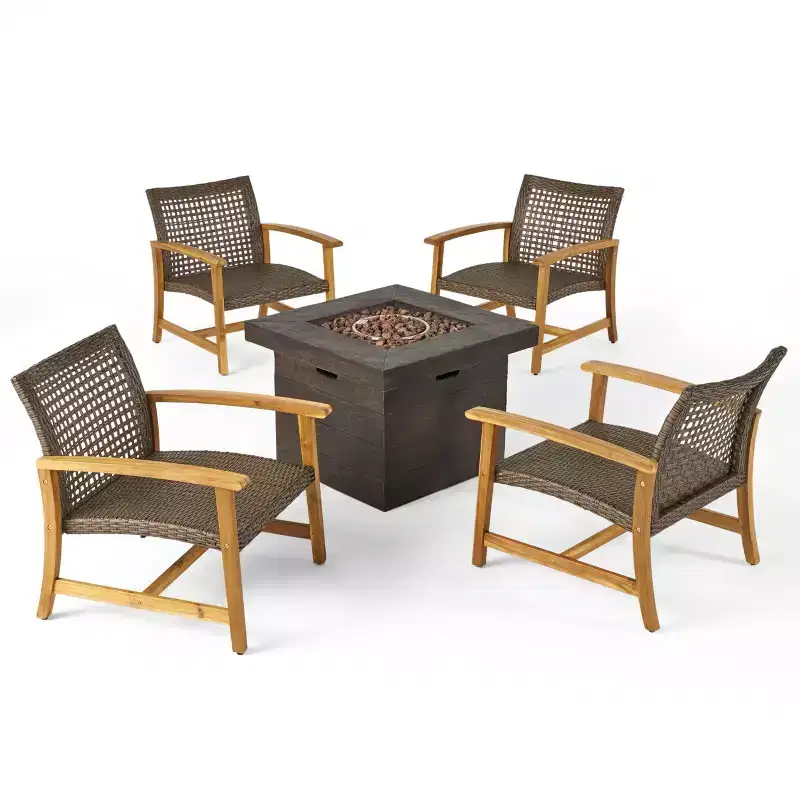 Ensemble de 5 pièces GDFStudio Jennings en bois d'acacia et osier pour salon de jardin et foyer