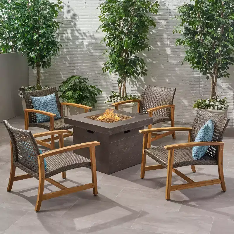 Ensemble de 5 pièces GDFStudio Jennings en bois d'acacia et osier pour salon de jardin et foyer