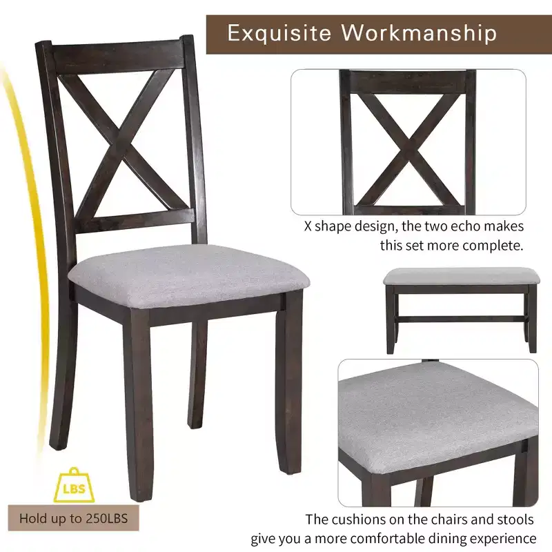Ensemble de salle à manger pliable Whisen 6 pièces avec 4 chaises et un banc