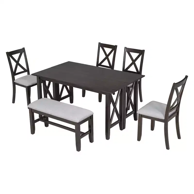 Ensemble de salle à manger pliable Whisen 6 pièces avec 4 chaises et un banc