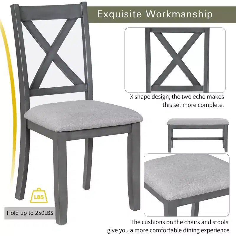 Ensemble de salle à manger pliable Whisen 6 pièces avec 4 chaises et un banc