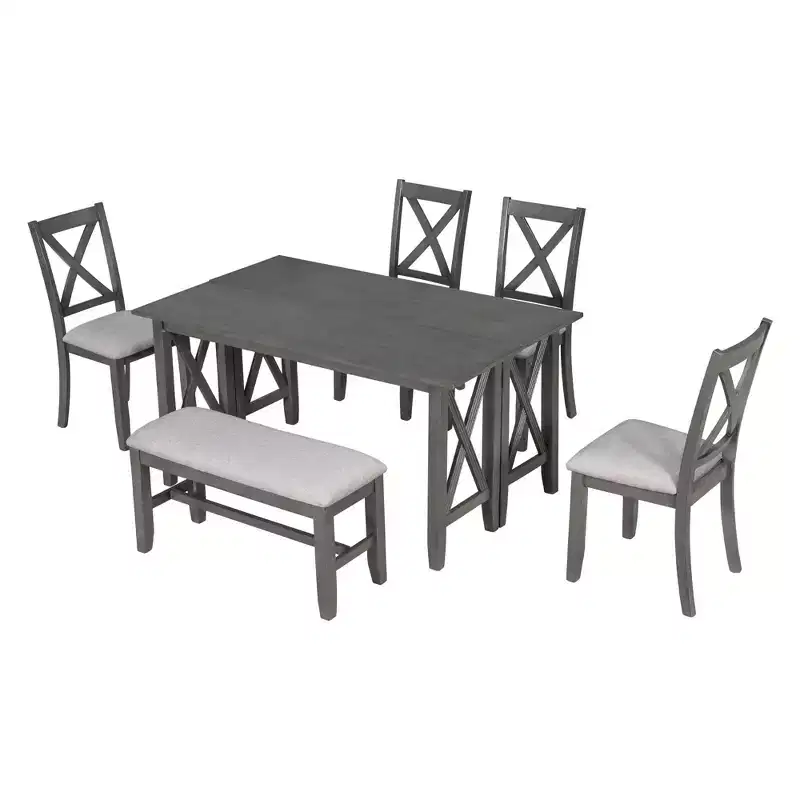 Ensemble de salle à manger pliable Whisen 6 pièces avec 4 chaises et un banc