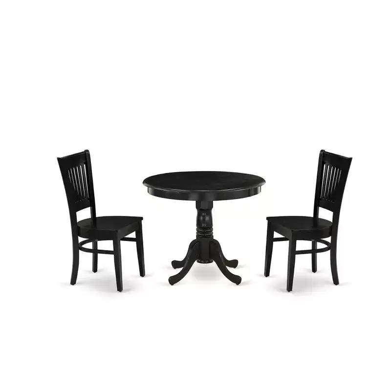 Ensemble de salle à manger 3 pièces HomeStock Belmont – 2 chaises de cuisine et une table de salle à manger moderne – Siège en bois et dossier à lattes – Finition noire