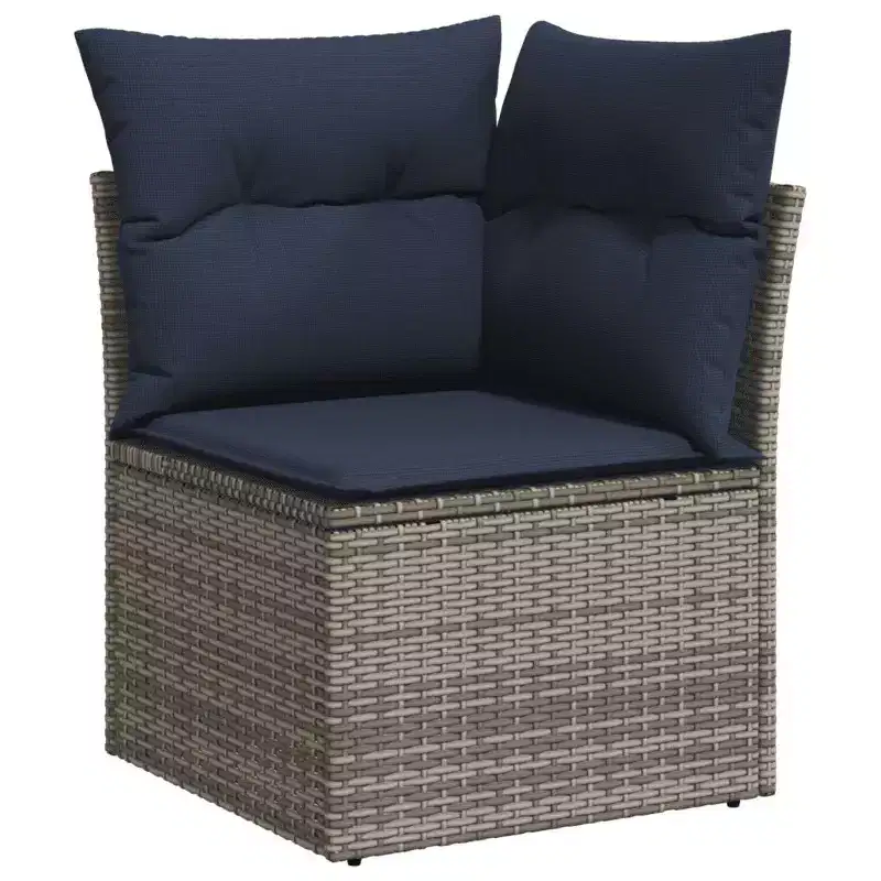 vidaXL Salon de jardin 6 pcs avec coussins résine tressée - Noir et bleu avec table