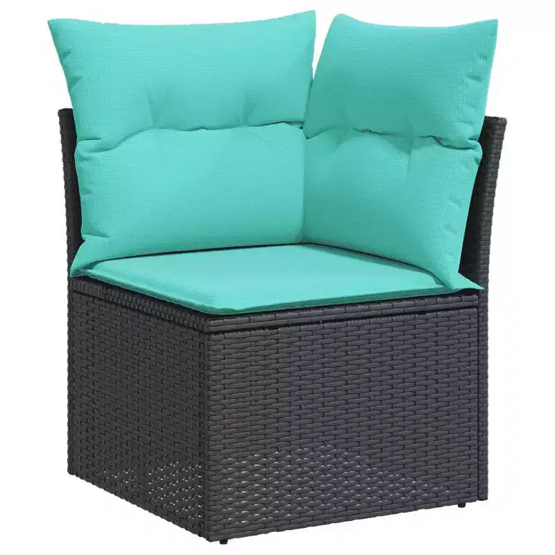 vidaXL Salon de jardin 6 pcs avec coussins résine tressée - Noir et bleu avec table