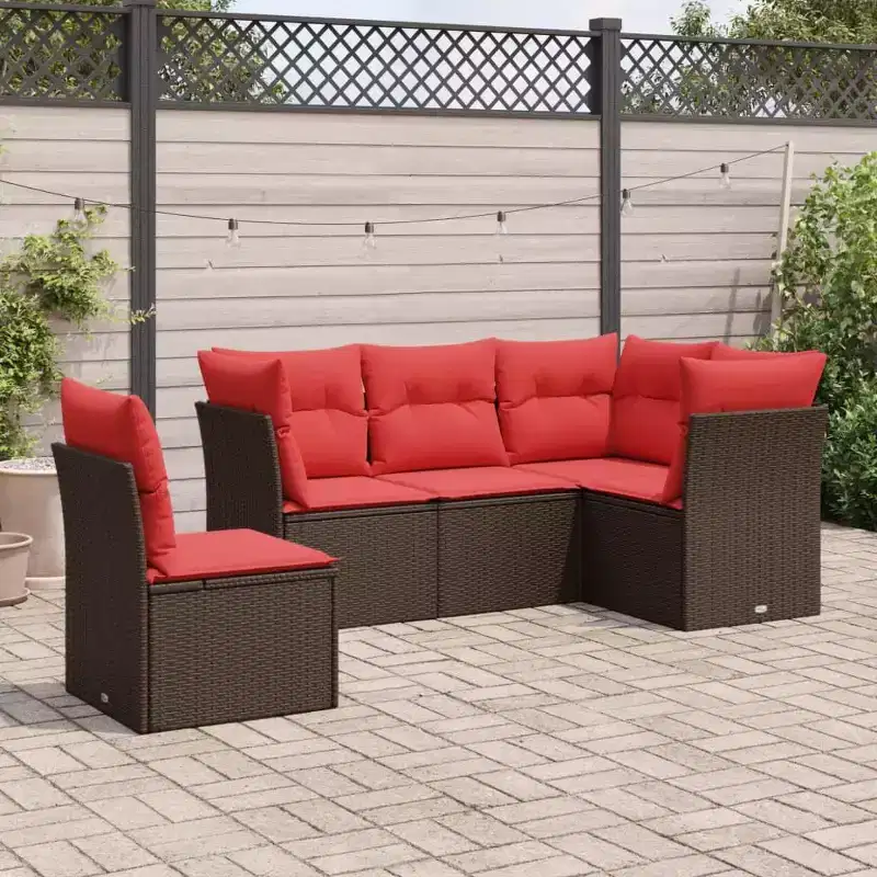 vidaXL Salon de jardin 6 pcs avec coussins résine tressée - Noir et bleu avec table